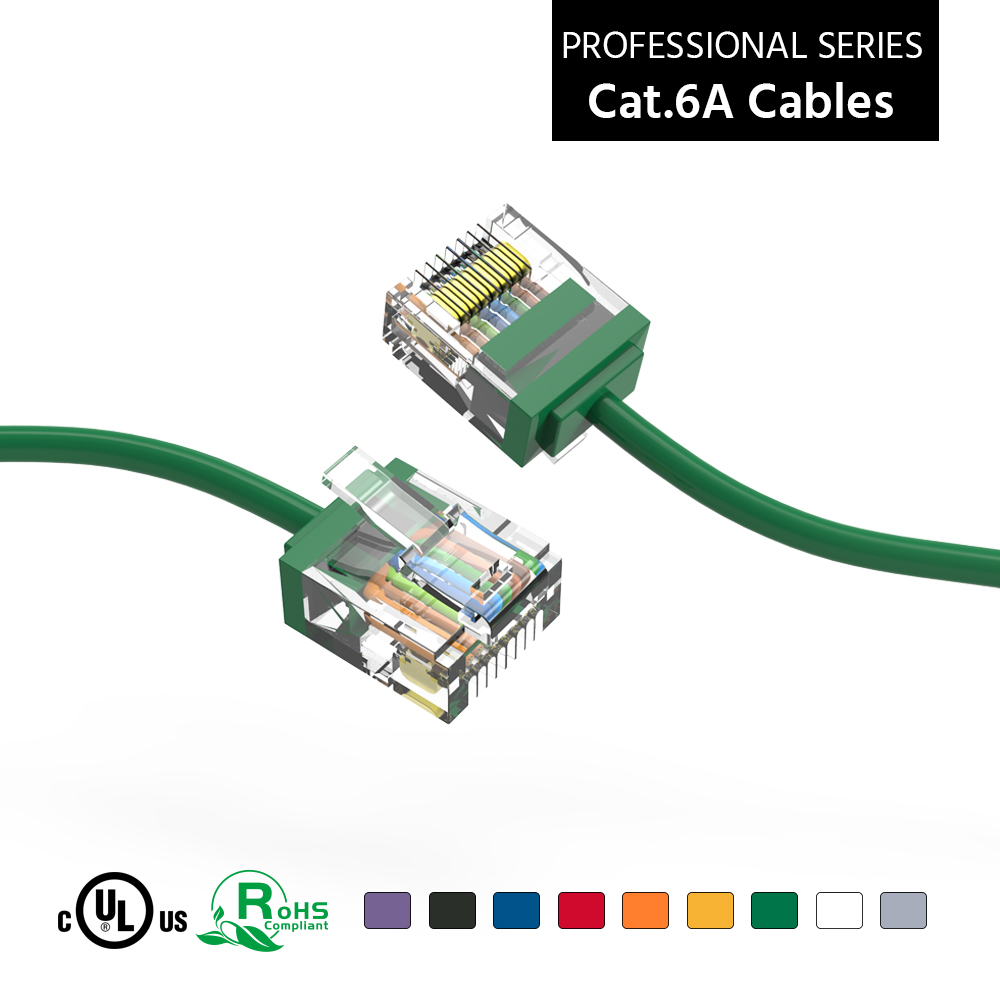 3Ft Cat6A UTP Super-Slim Ethernet Network Cable 32AWG Green