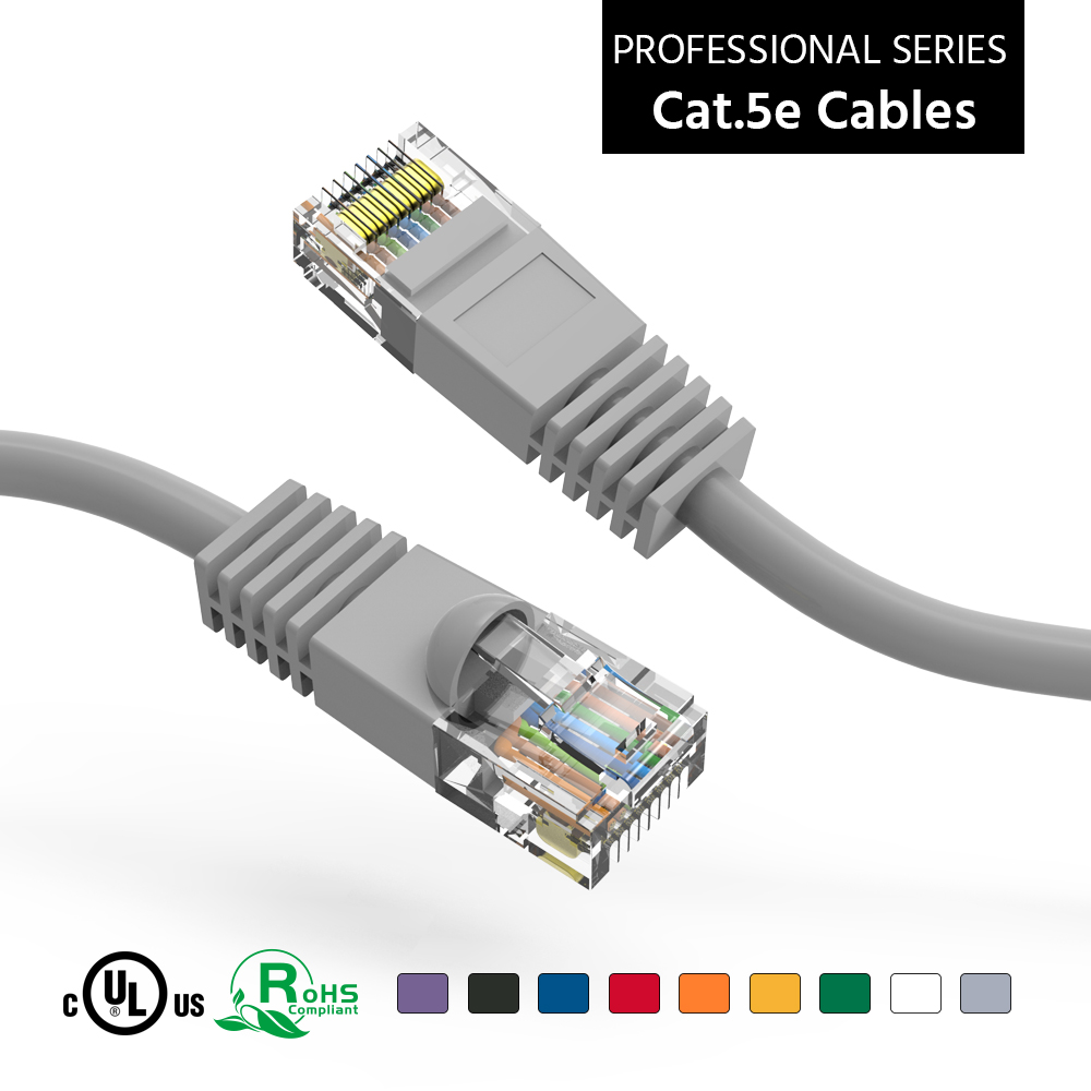 1Ft Cat5E UTP Ethernet Network Booted Cable Gray