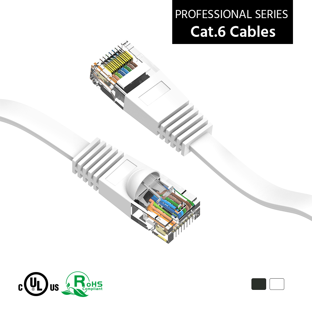 Img for product 10Ft Cat6 Flat Ethernet Network Cable White
