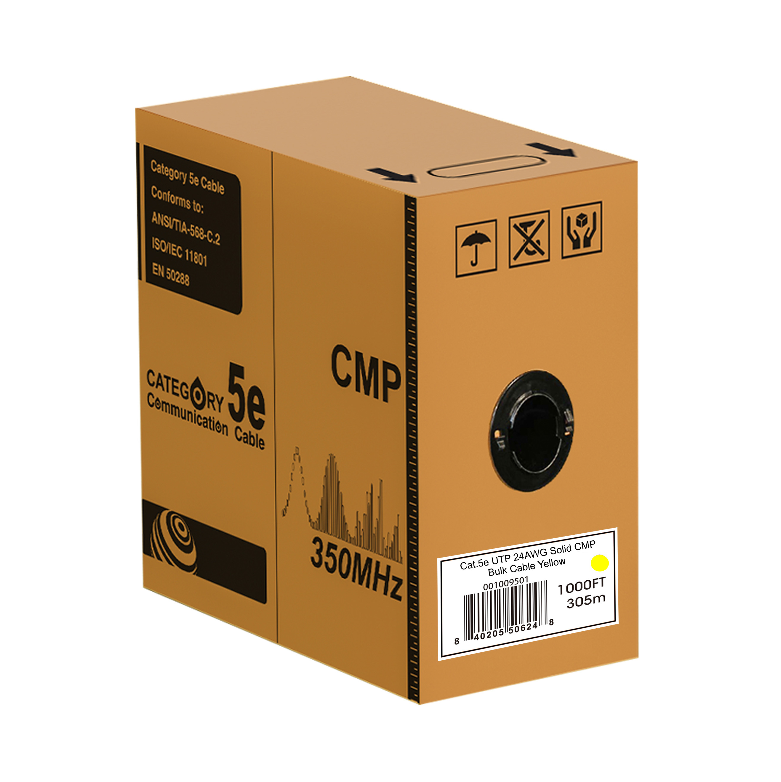 Cat.5e UTP 24AWG Solid CMP bulk cable(yellow), 1000ft REELEX