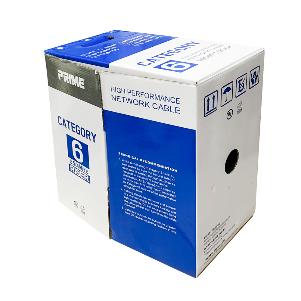1000ft Cat.6 UTP 23AWG Solid CMR Bulk Cable White, UL Listed