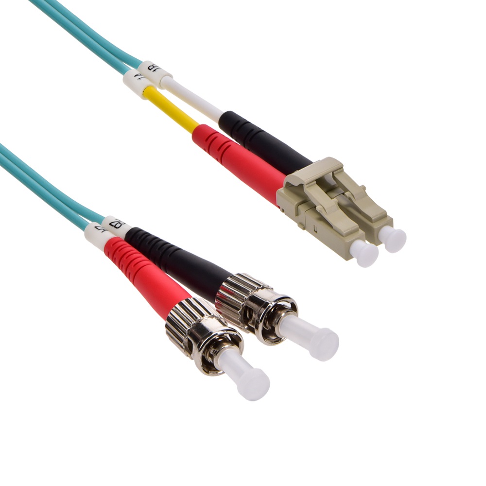 1m LC/UPC-ST/UPC OM3 Multimode Duplex OFNR 2.0mm Aqua Fiber Optic Patch Cable