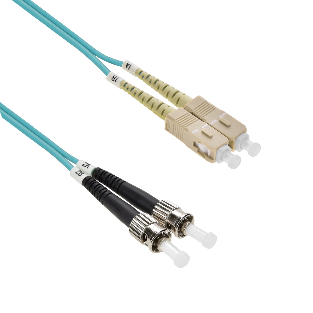 1m SC/UPC-ST/UPC OM3 Multimode Duplex OFNR Aqua Fiber Optic Patch Cable