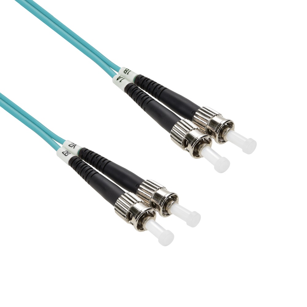 1m ST/UPC-ST/UPC OM3 Multimode Duplex  OFNR 2.0mm Aqua Fiber Optic Patch Cable