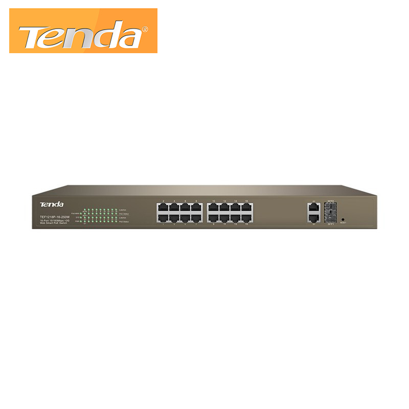 16-Port 10/100Mbps + 2 Gigabit Web Smart PoE Switch Tenda TEF1218P-16-250W