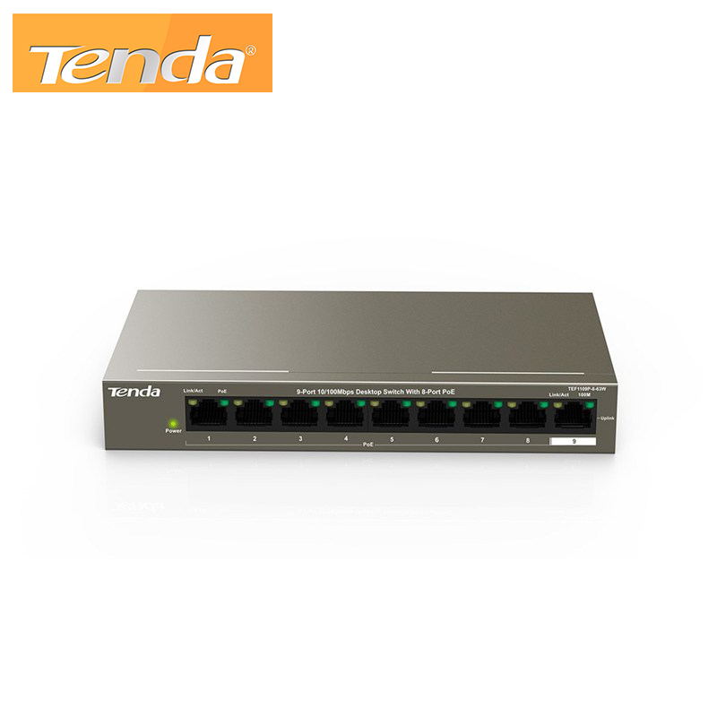 9-Port 10/100Mbps Desktop Switch With 8-Port PoE Tenda TEF1109P-8-63W