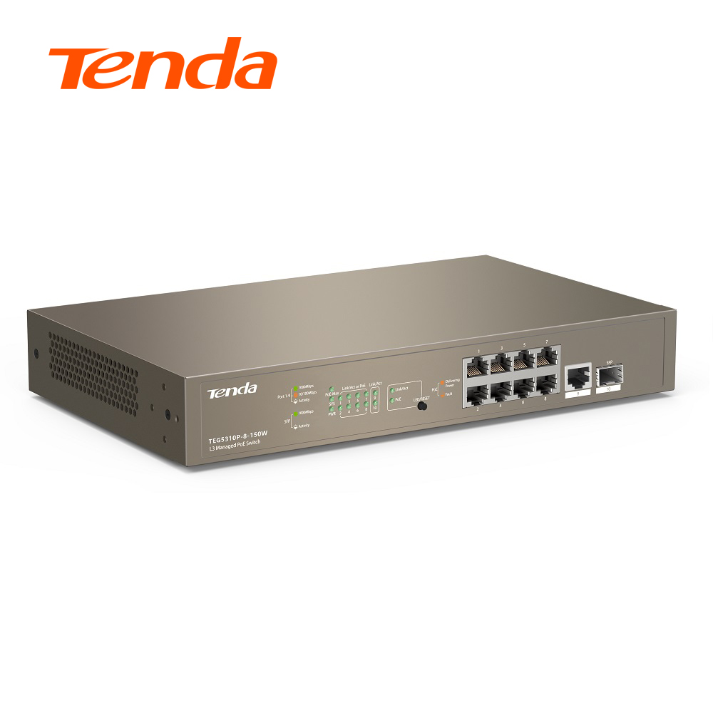 9-Port 10/100/1000Mbps + 1 1000Mbps Base-X SFP Ports L3 Managed PoE Switch TEG5310P-8-150W