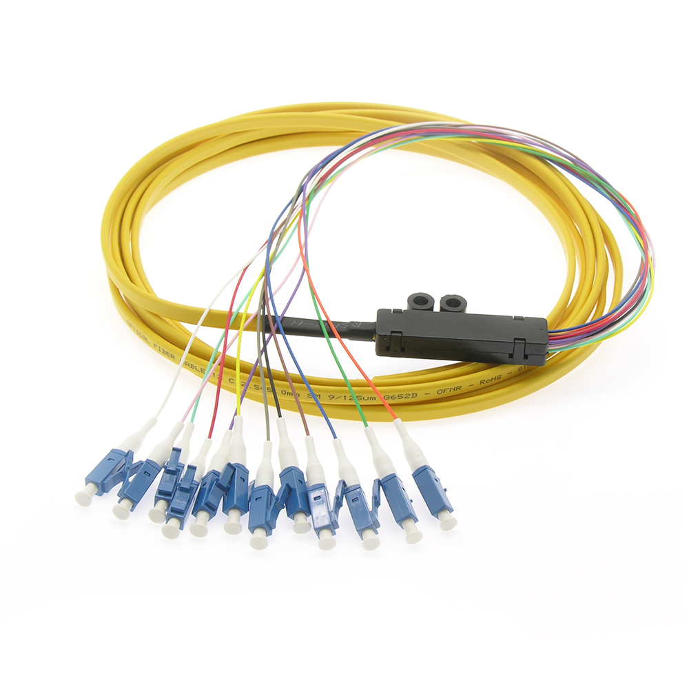 3m 12-Fiber LC/UPC Singlemode Flat Ribbon Pigtail Yellow