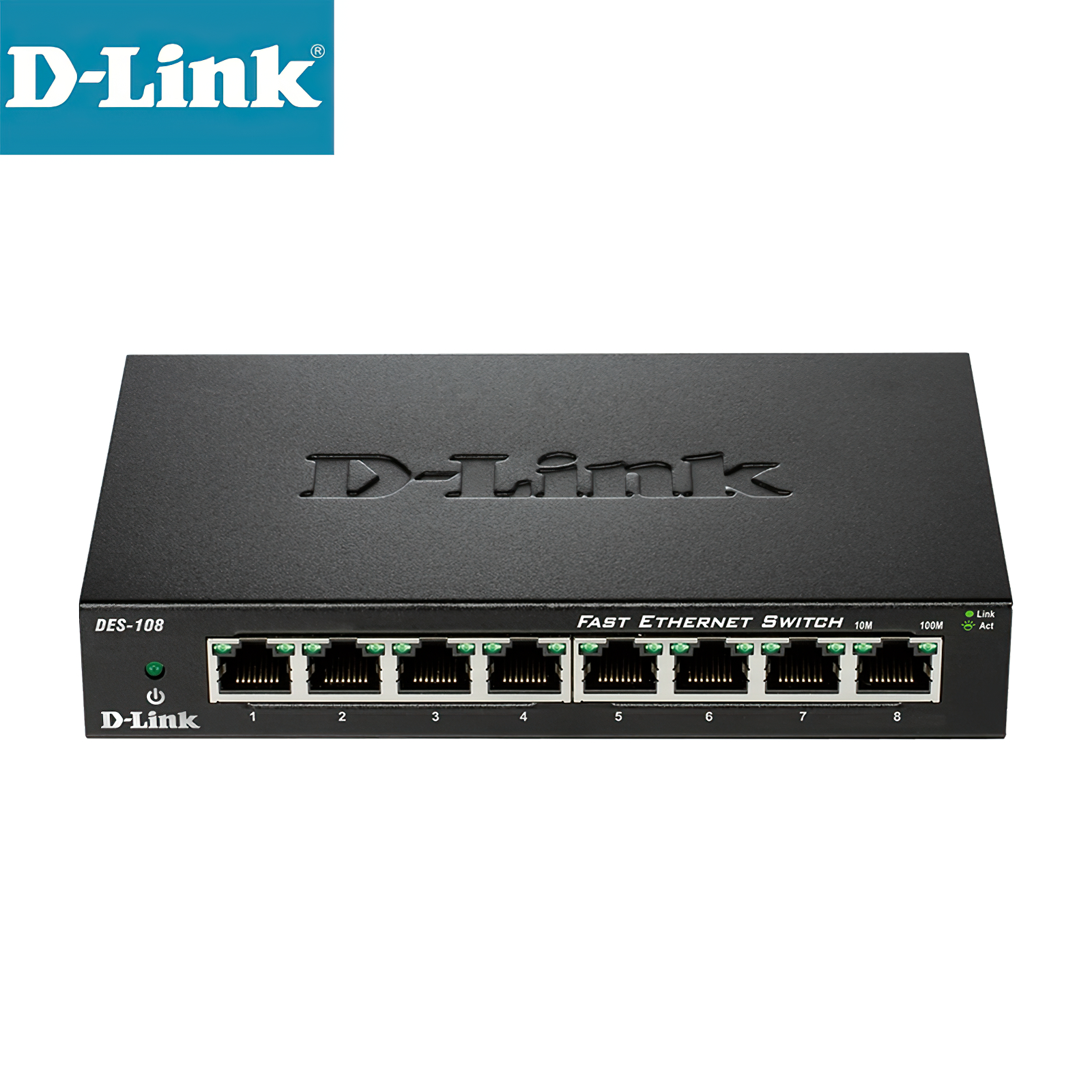8-Port Gigabit Ethernet Desktop Switch, Unmanaged, Metal Chassis, QoS, D-Link DGS-108 Green