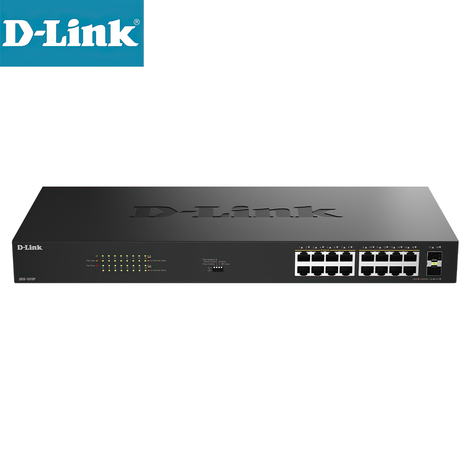 16-Port Unmanaged Gigabit PoE Switch with 2 SFP Ports, 240W PoE D-Link DGS-1018P