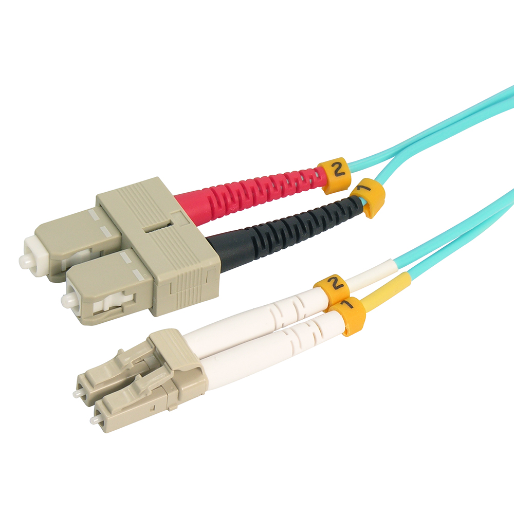 10m LC/UPC SC/UPC OM4 Multimode Duplex OFNR 2.0mm Aqua Fiber Optic Patch Cable