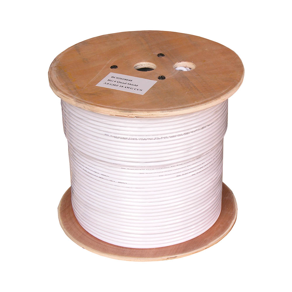 1000Ft RG6 Bare Copper CMP (Plenum) Quad Shield Coax Cable White