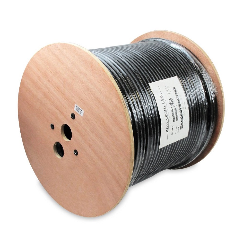 1000Ft RG11 Dual Shield Coax Cable CMR Black