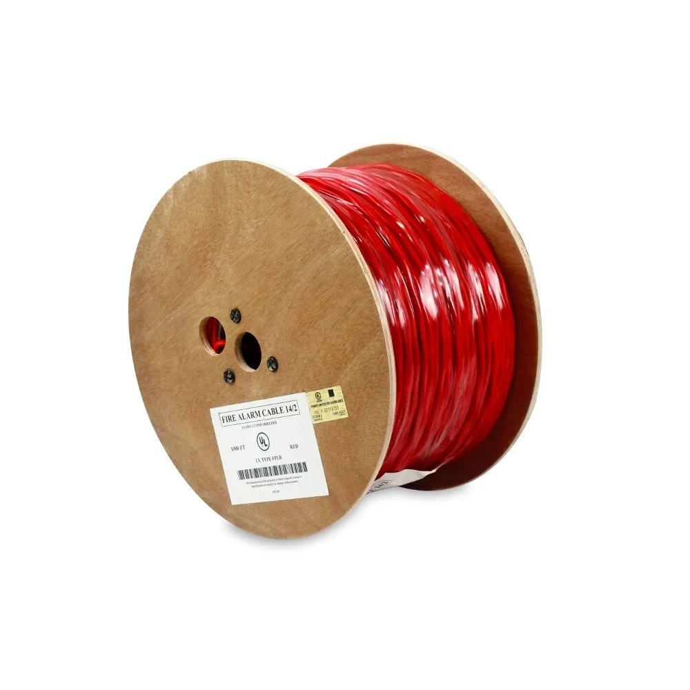 1000FT 14AWG/2C Solid Unshielded Fire Alarm FPLR Bare Copper Cable Red