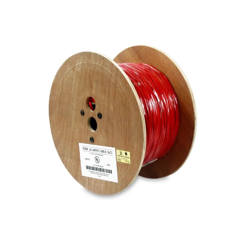 1000FT 16AWG/2C Solid Unshielded Fire Alarm FPLR Bare Copper Cable Red