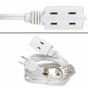 15Ft 3-Outlet Power Extension Cord White 16AWG/2