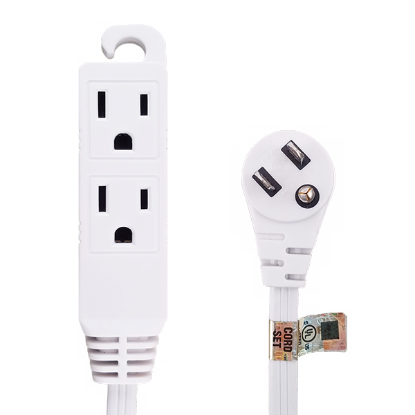 12Ft 16/3 Grounded 3-Outlet Flat Angle Power Extension Cord White