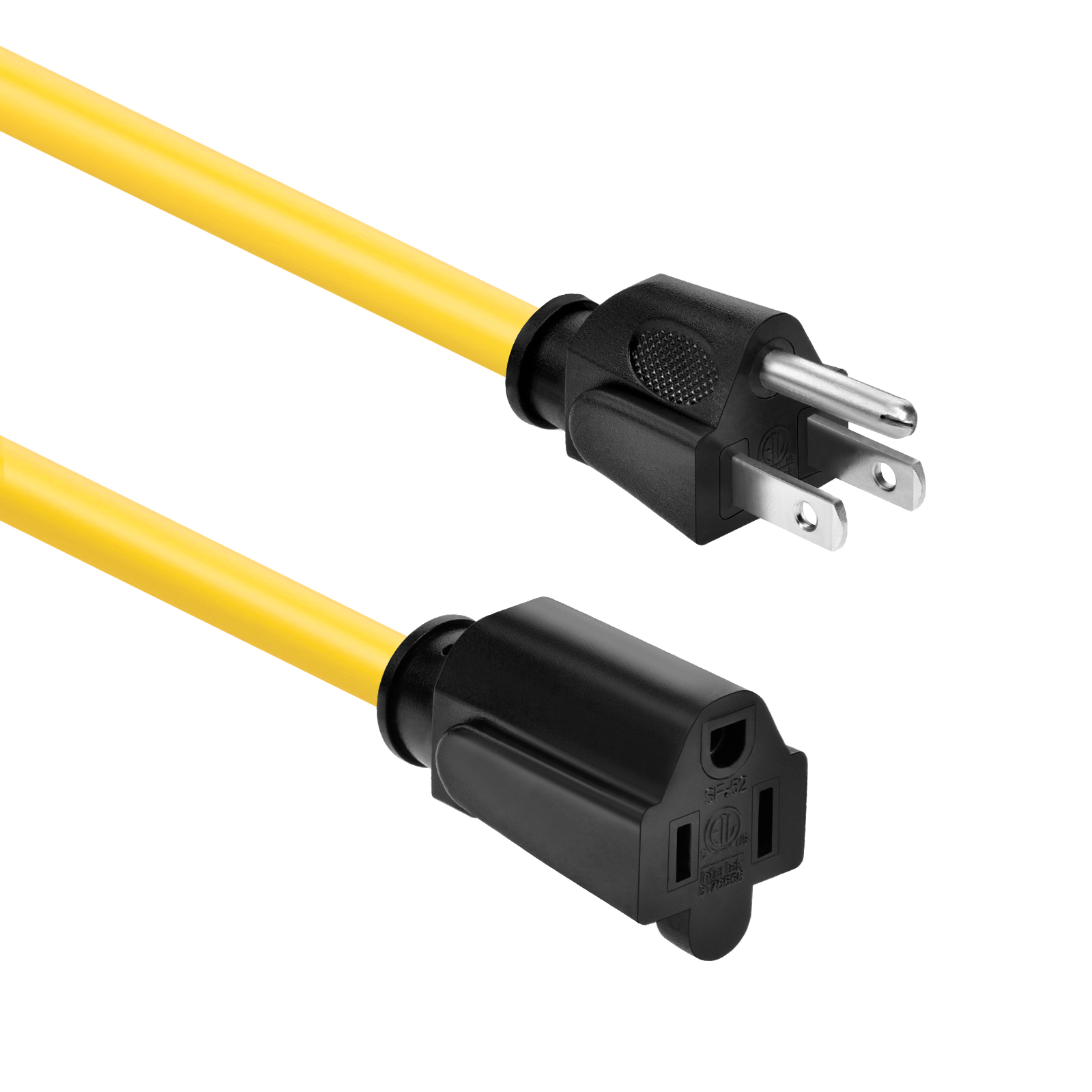 100Ft 14/3 SJTW Yellow Power Extension Cord, Black Plug