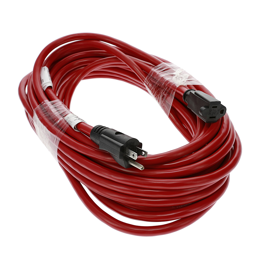 50Ft 12/3 SJTW Red Power Extension Cord, Black Plug