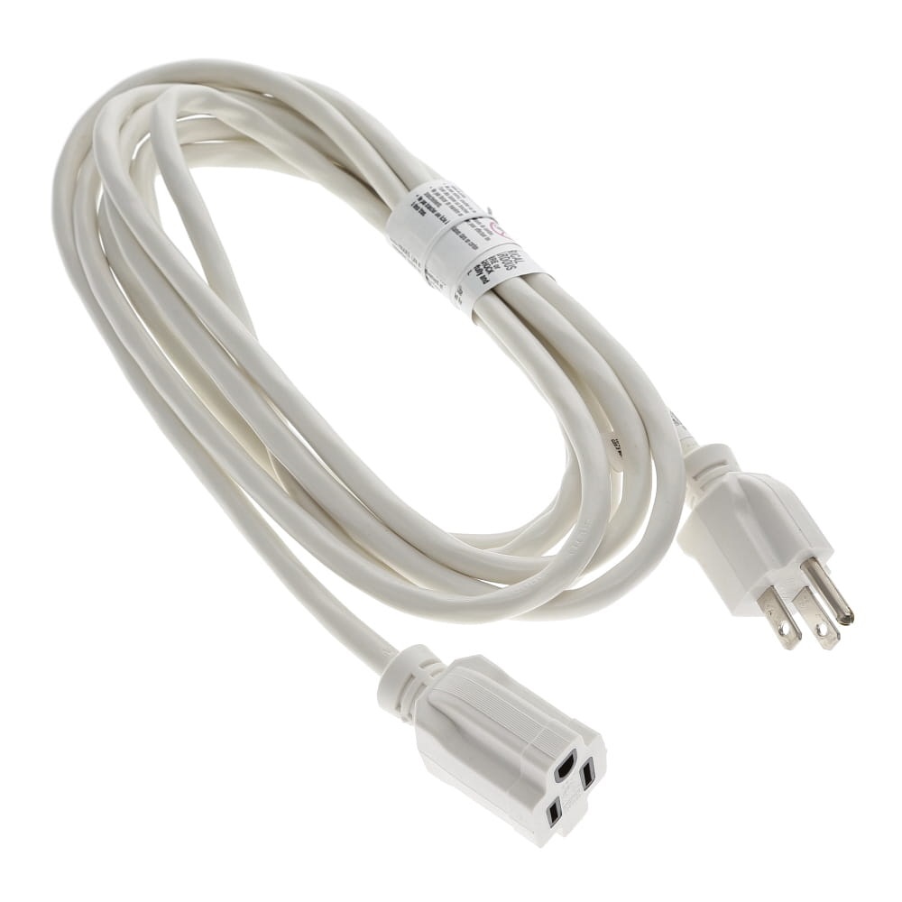 12Ft 16/3 SJTW White Power Extension Cord White Plug
