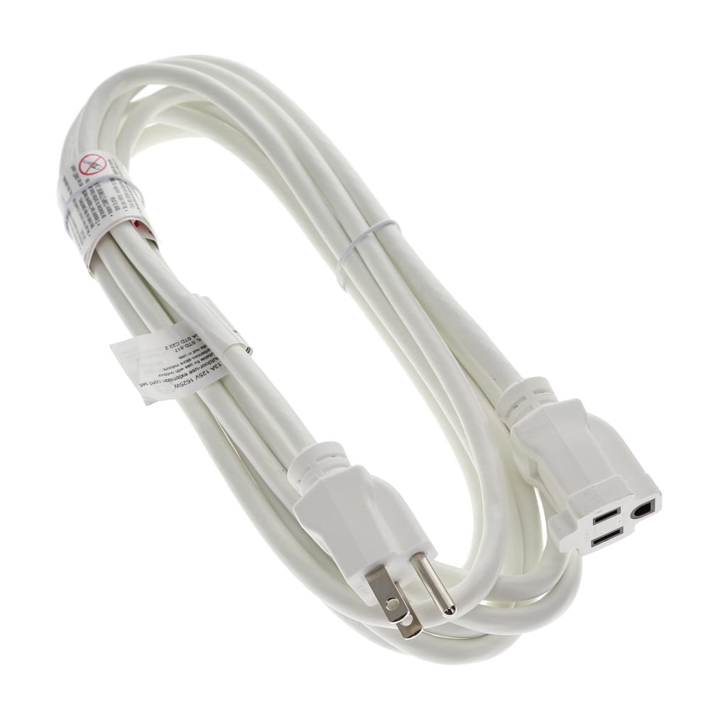 15Ft 16/3 SJTW White Power Extension Cord White Plug