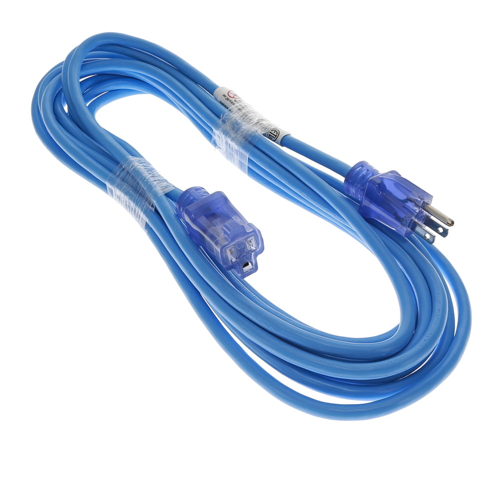 25Ft 14/3 SJTW Blue Power Extension Cord Lighted Clear Blue Plug