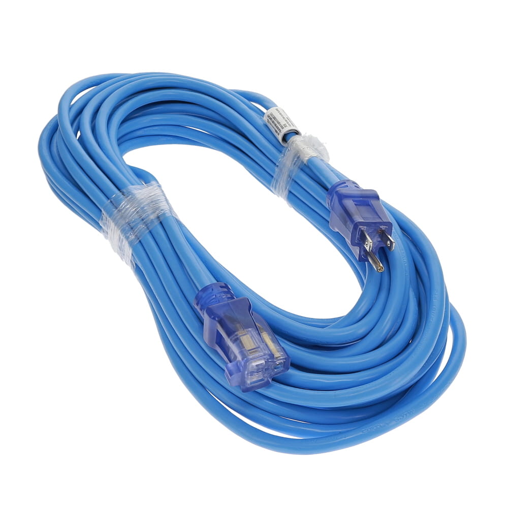 Img for product 50Ft 14/3 SJTW Blue Power Extension Cord Lighted Clear Blue Plug