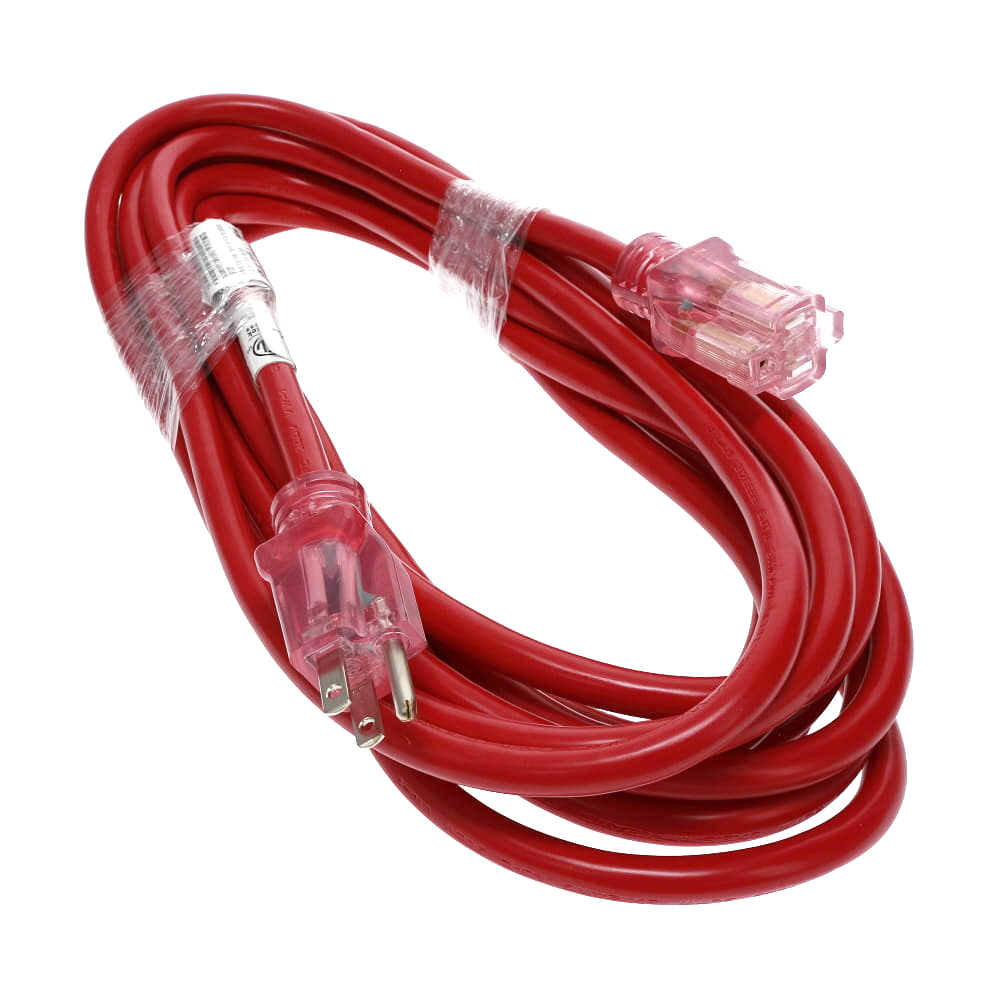Img for product 25Ft 12/3 SJTW Red Power Extension Cord Lighted Clear Red Plug(37021)