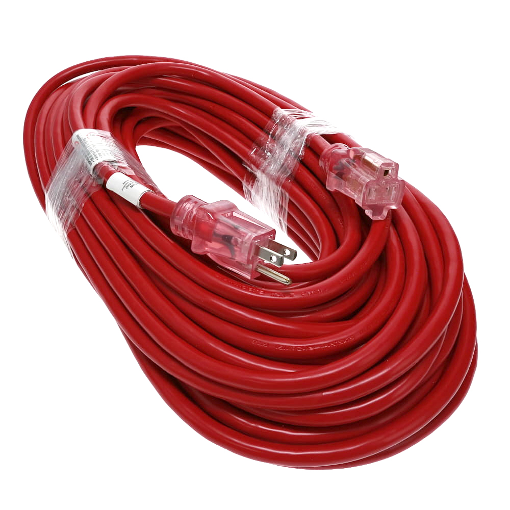 Img for product 100Ft 12/3 SJTW Red Power Extension Cord Lighted Clear Red Plug