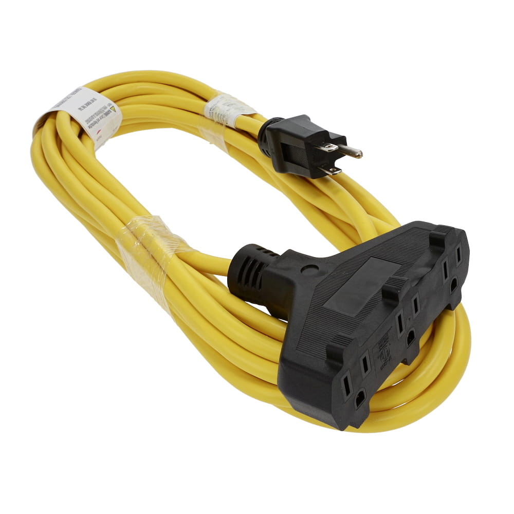 25Ft 3-Outlet Power Extension Cord SJTW 14/3 Yellow