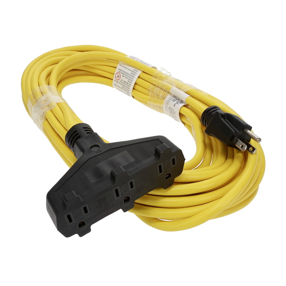 Img for product 50Ft 3-Outlet Power Extension Cord SJTW 14/3 Yellow