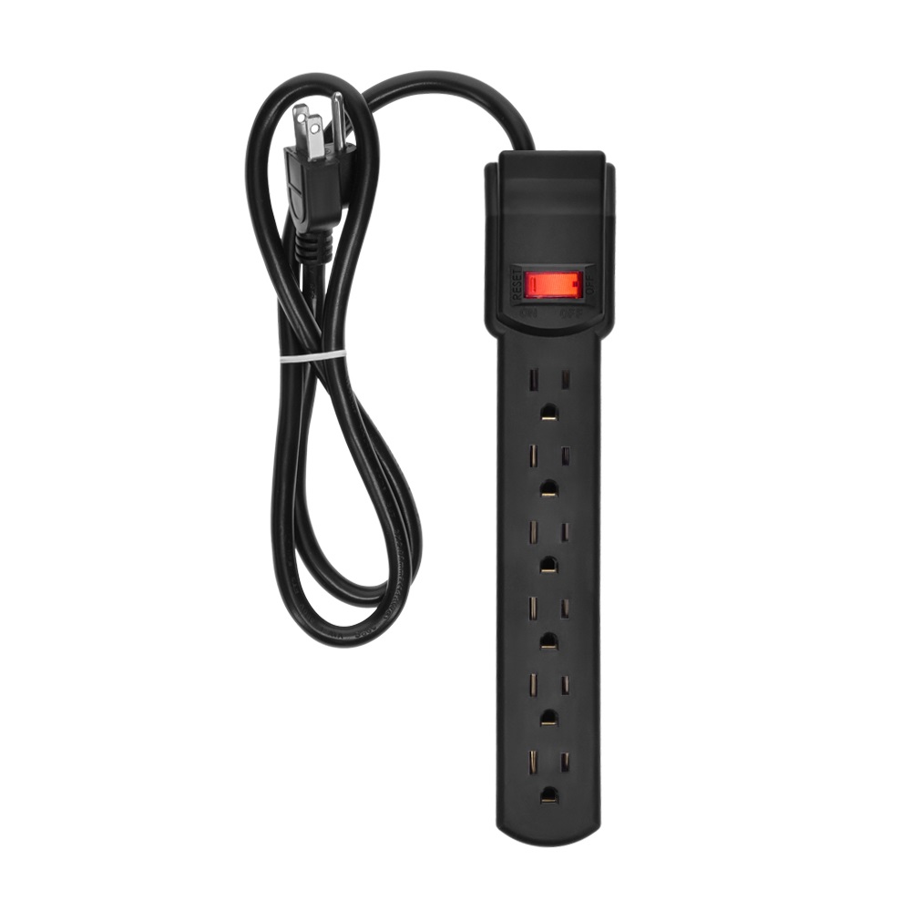 3Ft 6-Outlet Surge Protector  14AWG/3, 15A, 90J Black