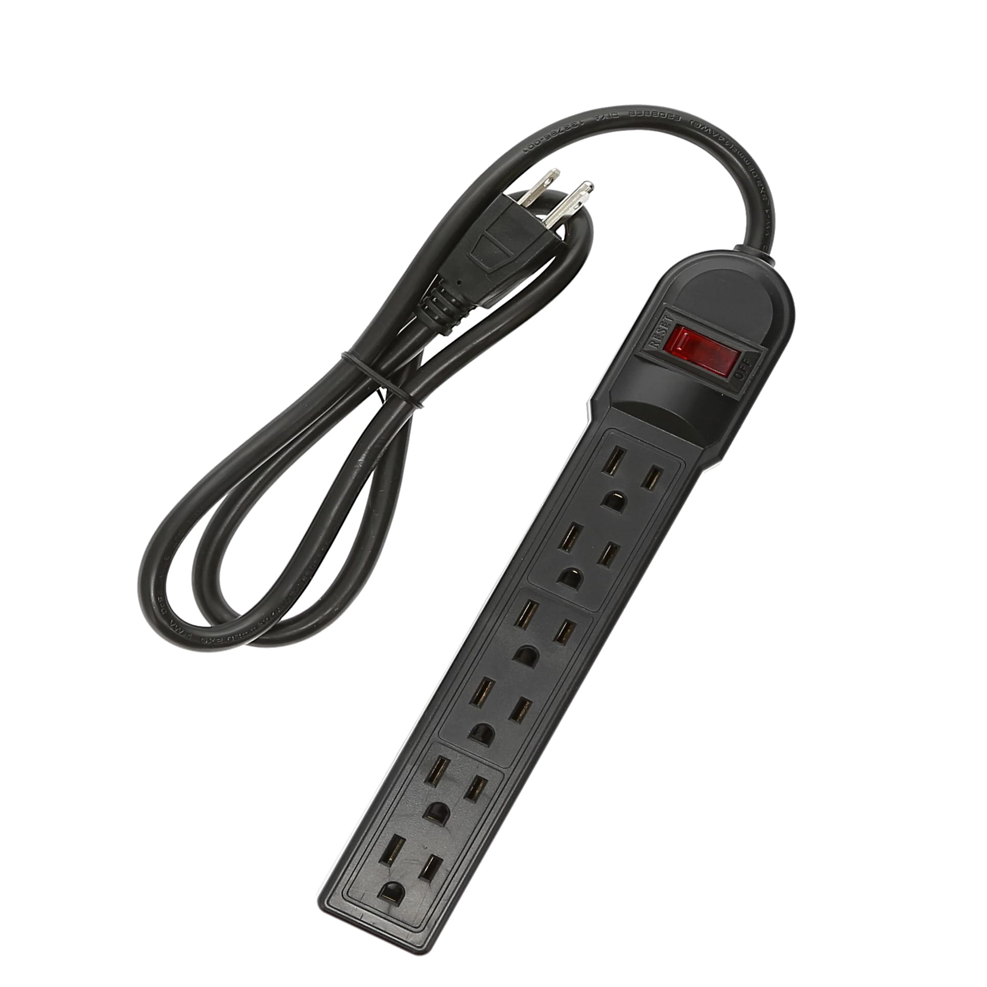 3Ft 6-Outlet Surge Protector  14AWG/3, 15A, 90J Black