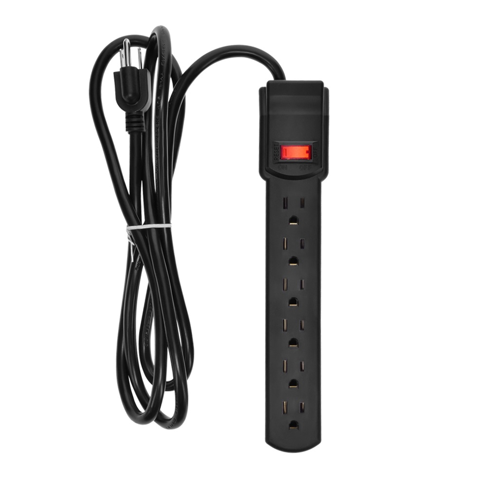 6Ft 6-Outlet Surge Protector 14AWG/3, 15A, 90J Black