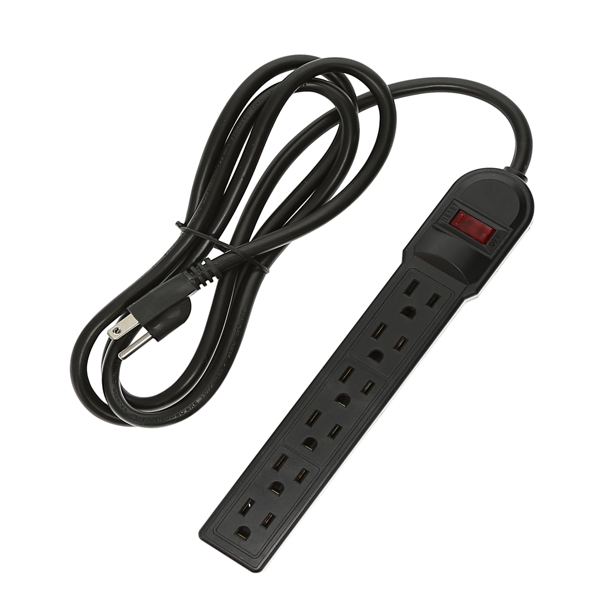 6Ft 6-Outlet Surge Protector 14AWG/3, 15A, 90J Black