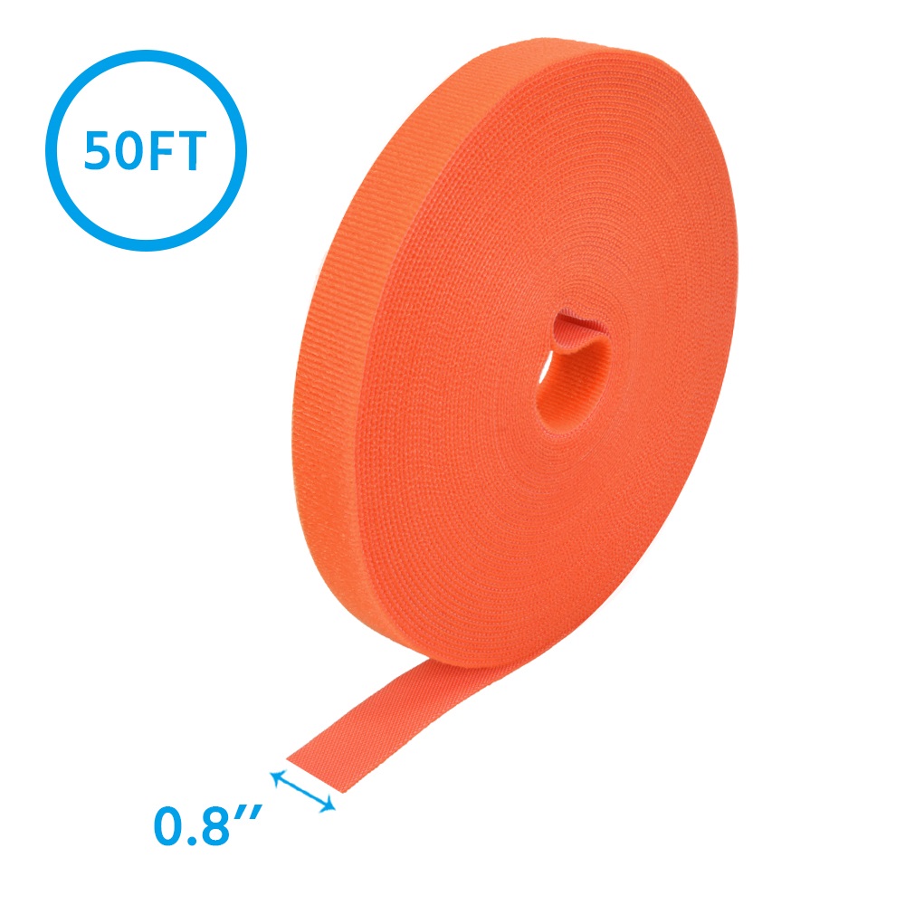 50Ft 0.8" Width Hook and Loop Strap Tape Orange