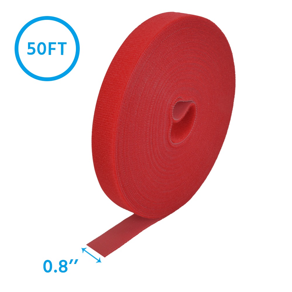 50Ft 0.8" Width Hook and Loop Strap Tape Red